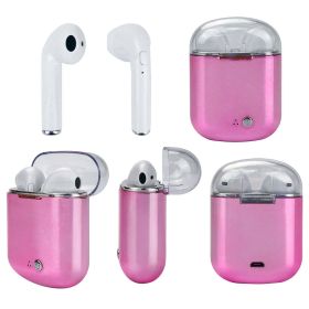 Color: METALLIC PINK - Clear Top Dual Chamber Wireless Bluetooth Earphones With Charging Box