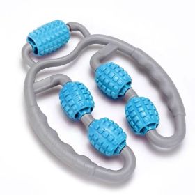 Color: Old blue - U Shape Trigger Point Massage Roller Full Body Massage Tool Arm Leg Neck Muscle Massager 4 Wheels Fitness Device For Sports