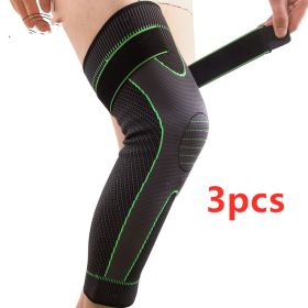 Color: Green 3pcs, Size: M - Long Straps Knee Pads Sports Protection Knee Non-Slip Leggings Running Squat Fitness