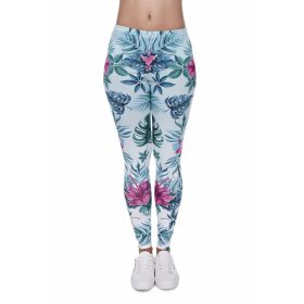 Color: Blue, Size: One size fits all - Tortoise back leaf floral cropped pants