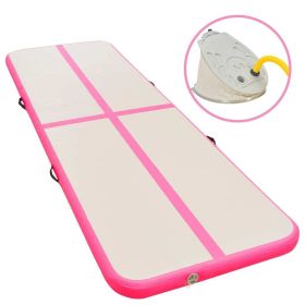 vidaXL Inflatable Gymnastics Mat with Pump 236.2"x39.4"x3.9" PVC Pink