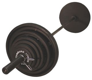 300 lbs Olympic set, Economy Black Cast Iron Plate 7' chrome bar and spring collars