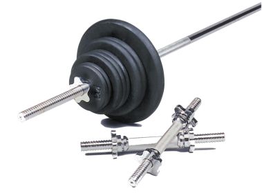 110 lb 1" Regular Black Plate Weight Set (includes plates/bar/dumbbell handles/collars)