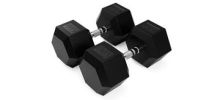 Rubber DB set 5lb through 100lb, in 5lb jumps w horiz 3 tier DBL rack