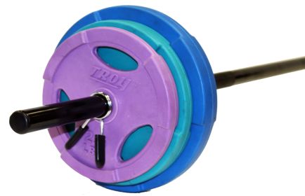 Troy Light Workout Weight Set w/colored GR-RC Grip Plates, bar, and spring collars