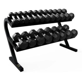 10 Pair Rail Rack W/5lbs-50lbs set of Rubber Vertical Dumbbells (T-DR loaded with SD-R)