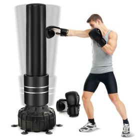 Freestanding Punching Bag 71 Inch Boxing Bag with 25 Suction Cups Gloves and Filling Base - Color: Black