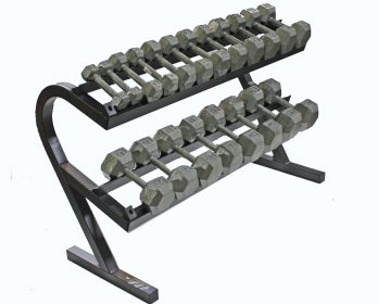 10 Pair Rail Rack W/ 5lbs-50lbs set of Hex Cast Dumbbells (T-DR loaded with IHD)