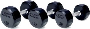 2 Horiz Saddle Racks w/5lbs-100lbs (20 pr) Solid Head, Commercial Rubber Dumbbells (2ea DR-10 loaded with TSD-R)