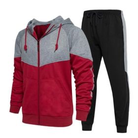 Men Full-Zip Sweatshirt Sweatpants (Color: Red, size: US-L)