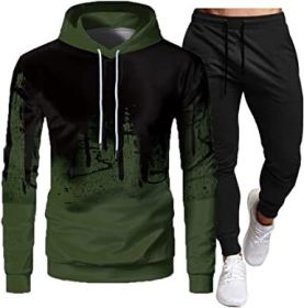 Men's Sweatshirt Tracksuit Pullover Hoodie Jogging Pants 2 Pieces Set (Color: GREEN-L)